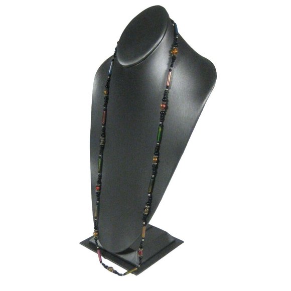 Plastic Beaded Necklace 32 inch Goldtone Iridescent Strand Jewelry Fashion - Picture 3 of 6